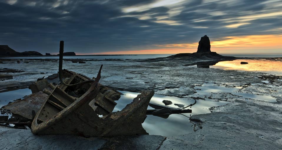 The wreck of the Admiral Van Tromp and Black Nab at sunset, Whitby, Yorkshire, England -- Richard Bowden/Photolibrary &copy; (Bing United Kingdom)