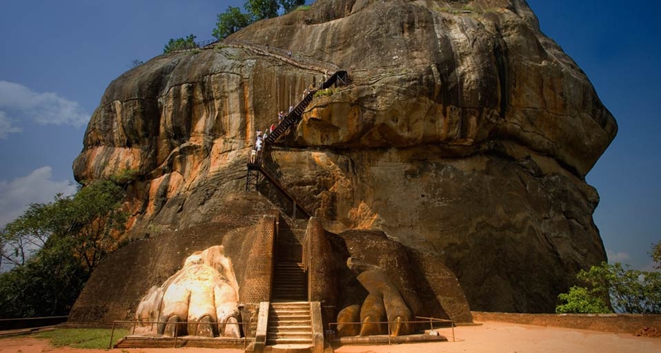Remains of the colossal lion sculpture that flanked the stairway leading to the Sigiriya fortress in Sri Lanka -- Jose Fuste Raga/Corbis &copy; (Bing United Kingdom)