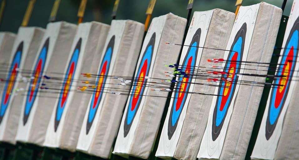 Targets during archery training for the Beijing 2008 Olympics at Olympic Green Archery Field on August 6, 2008 in Beijing, China. (© Michael Steele/Getty Images) &copy; (Bing United Kingdom)