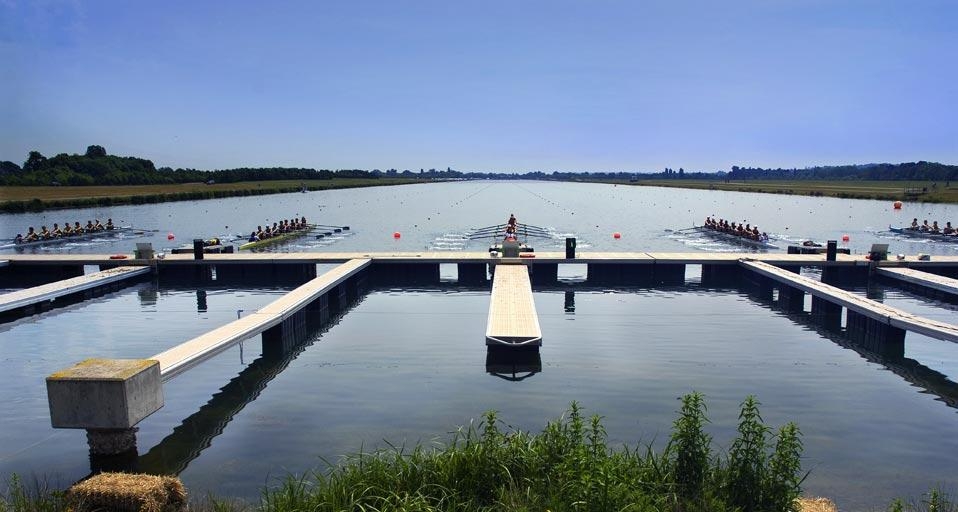 Boats leaving their stations at the start of a race at Eton Dorney, the venue for rowing and canoe sprint events during the 2012 Summer Games in London (© Rob Taylor/age fotostock) &copy; (Bing United Kingdom)