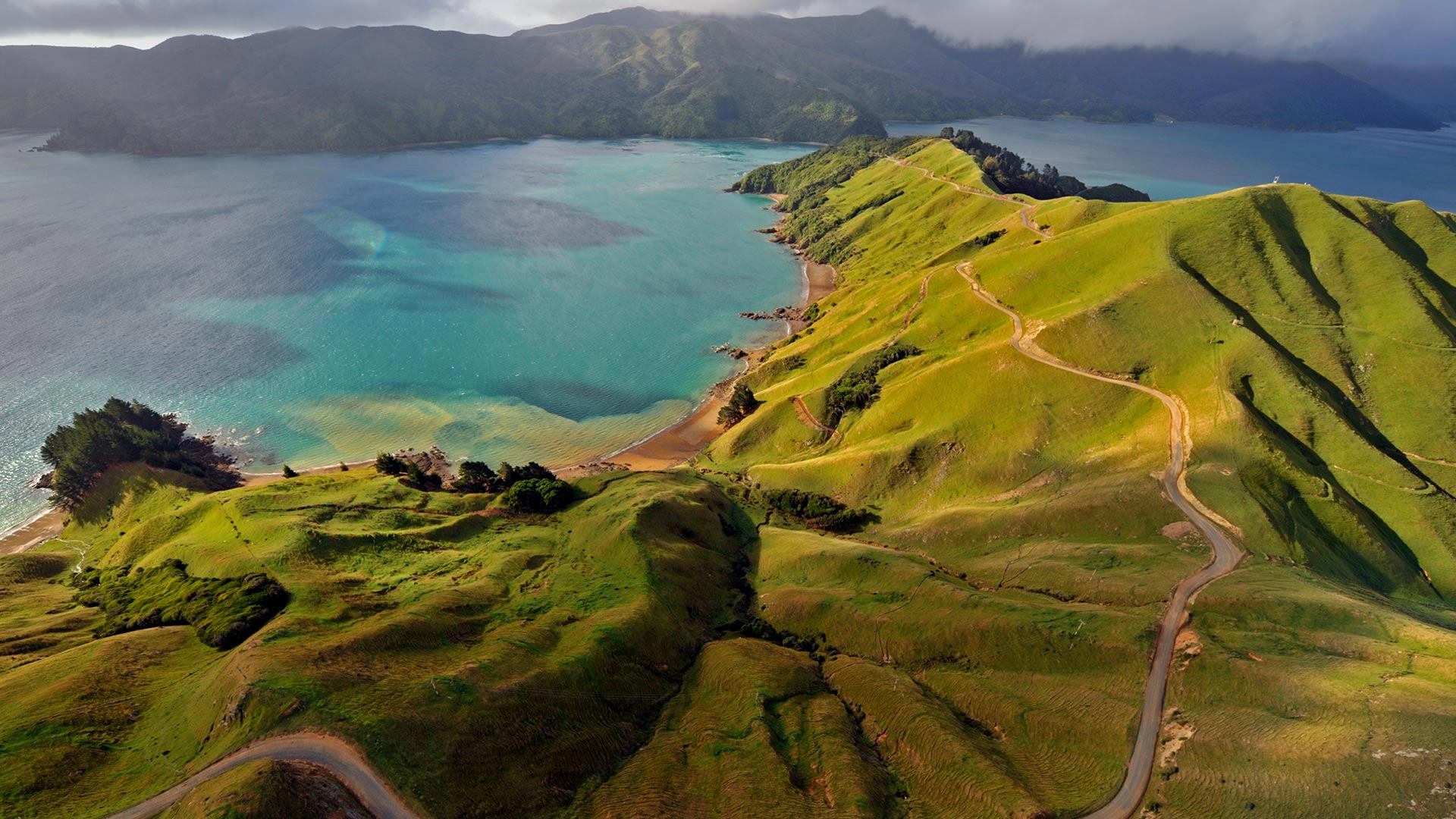Aerial view of Marlborough Sounds, New Zealand (© Mathias Ortmann/Getty Images)(Bing United States)