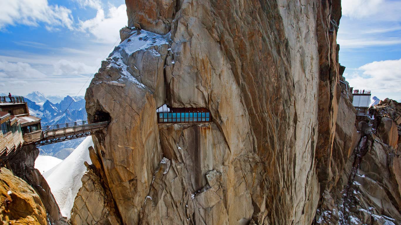 A walkway through a mountain peak in Chamonix, France (© Jakub Połomski/Offset)(Bing Canada)