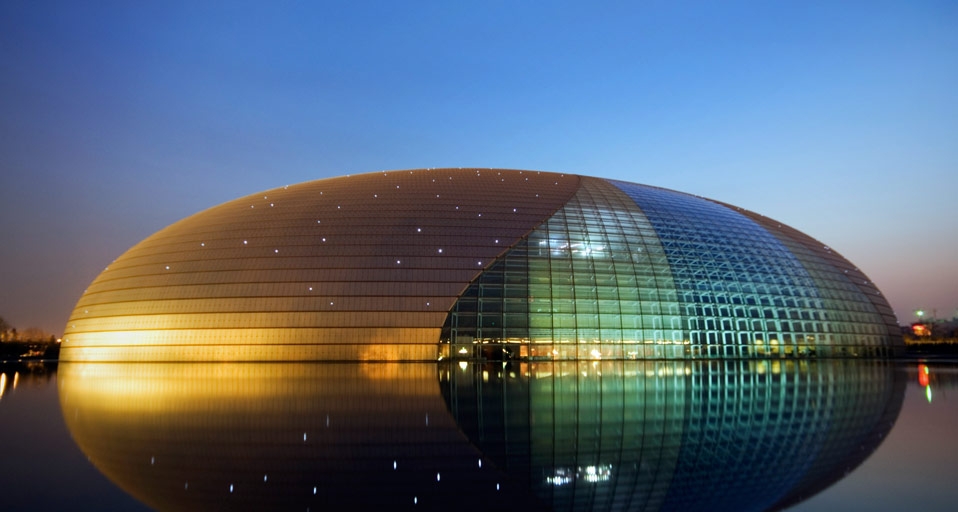 An illuminated Centre for the Performing Arts in Beijing, China (© Christian Kober/Corbis) &copy; (Bing United Kingdom)
