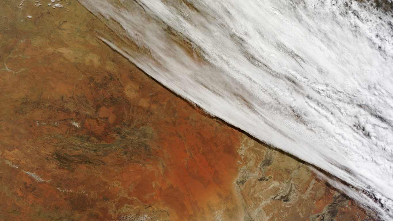 Unsettled weather across central Australia (© NASA/Jeff Schmaltz)(Bing Australia)