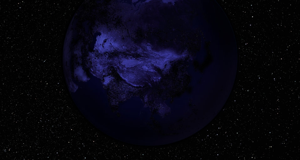 Satellite image of the Earth, centered on Asia, with lights out -- Stocktrek Images/Getty Images &copy; (Bing Canada)