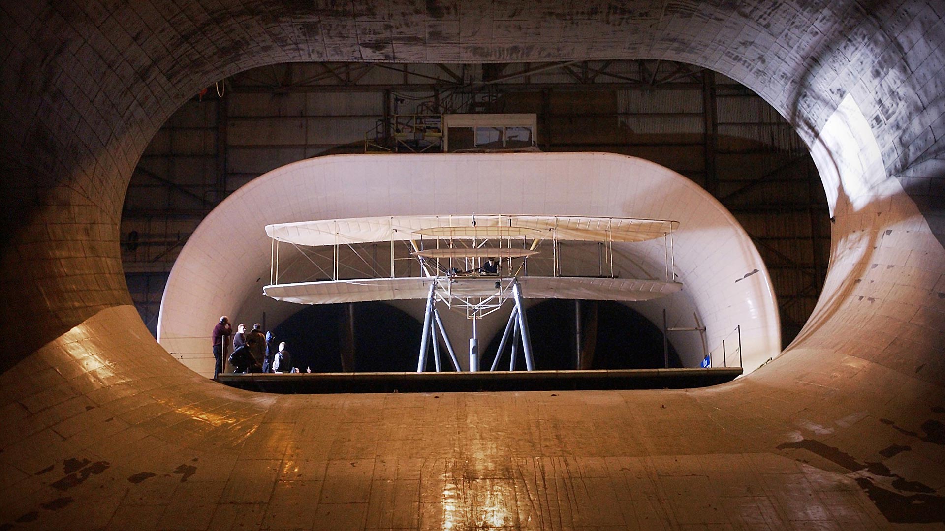 Replica of the Wright Flyer undergoing aerodynamic tests at NASA