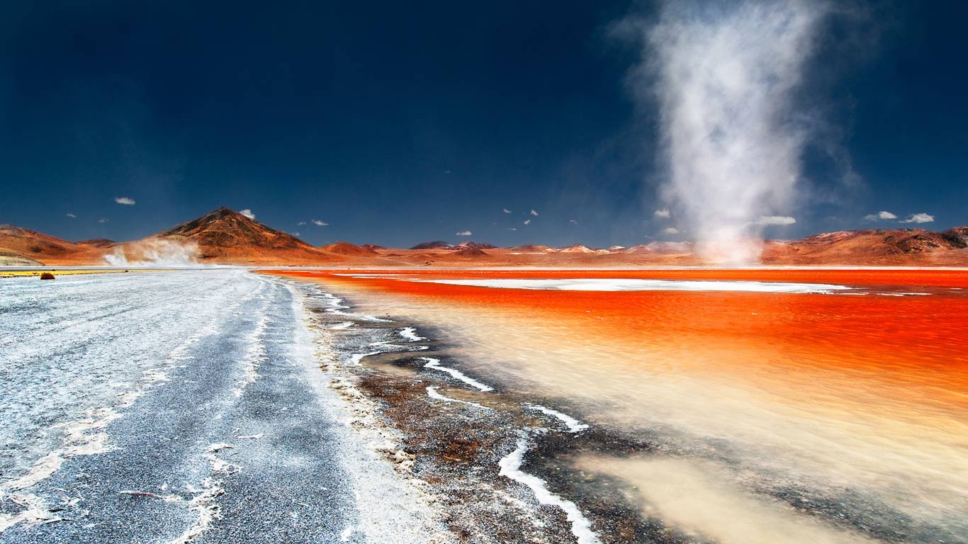 A dust devil swirls across Laguna Colorada in Bolivia (© Dordo Brnobic/Corbis)(Bing United States)