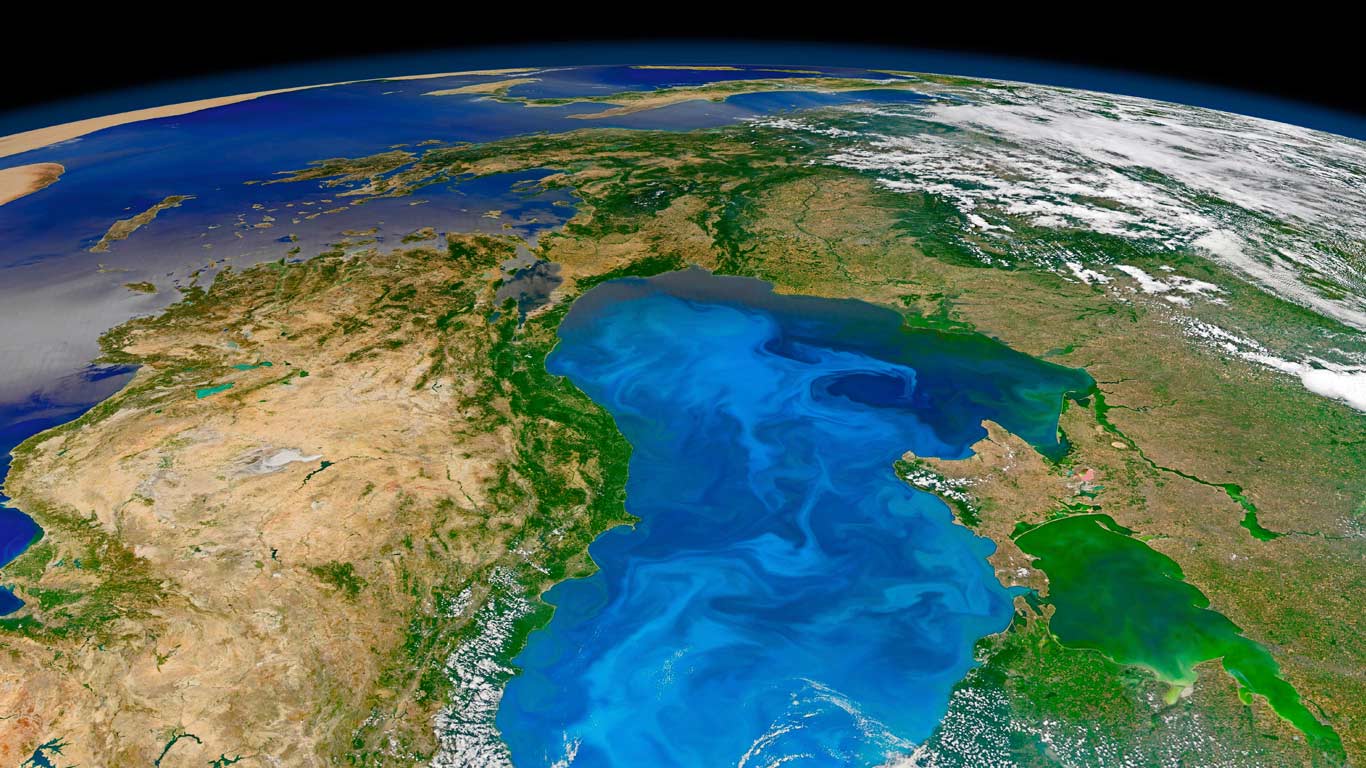 Bloom of microscopic phytoplankton scattered across the surface of the Black Sea (© NASA/Corbis)(Bing United Kingdom)