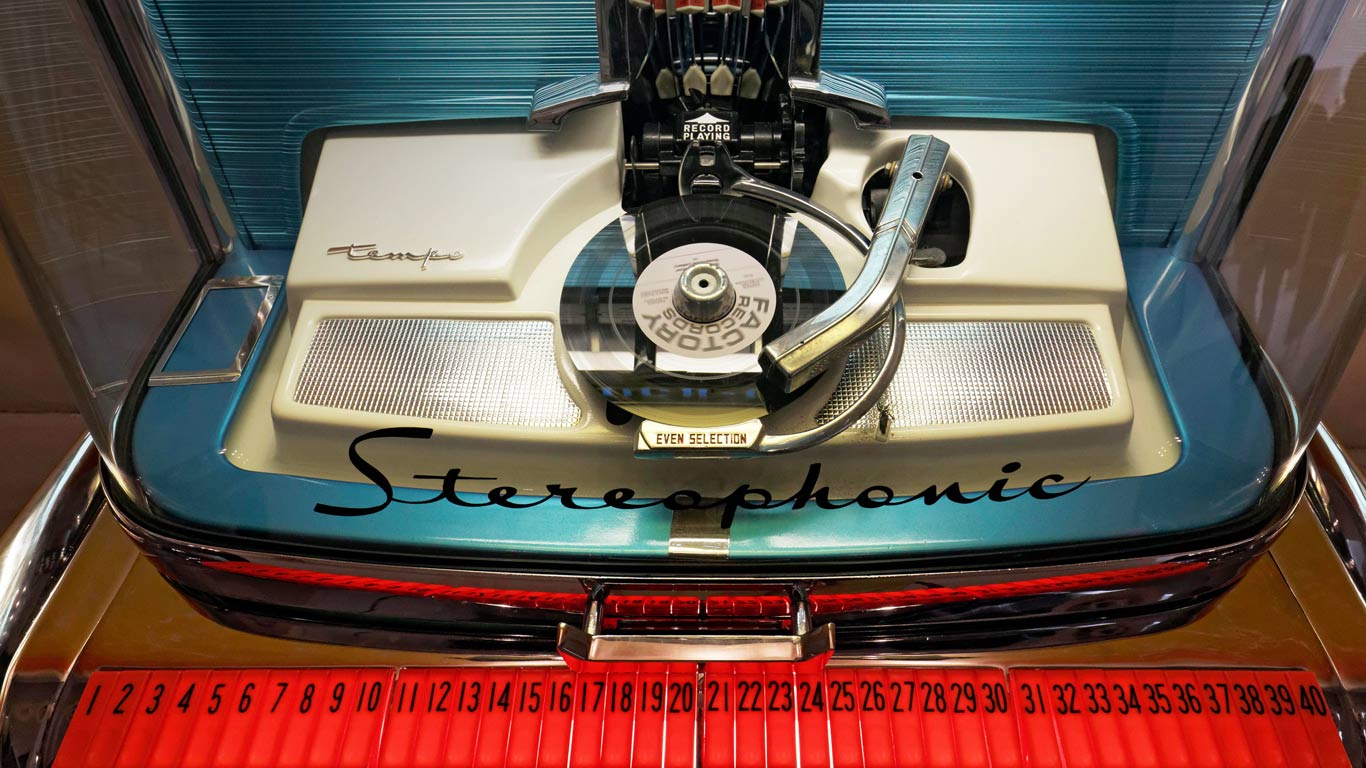A jukebox with record changer, built in 1959 (© Karl F. Schöfmann/imageBROKER/Alamy)(Bing United Kingdom)