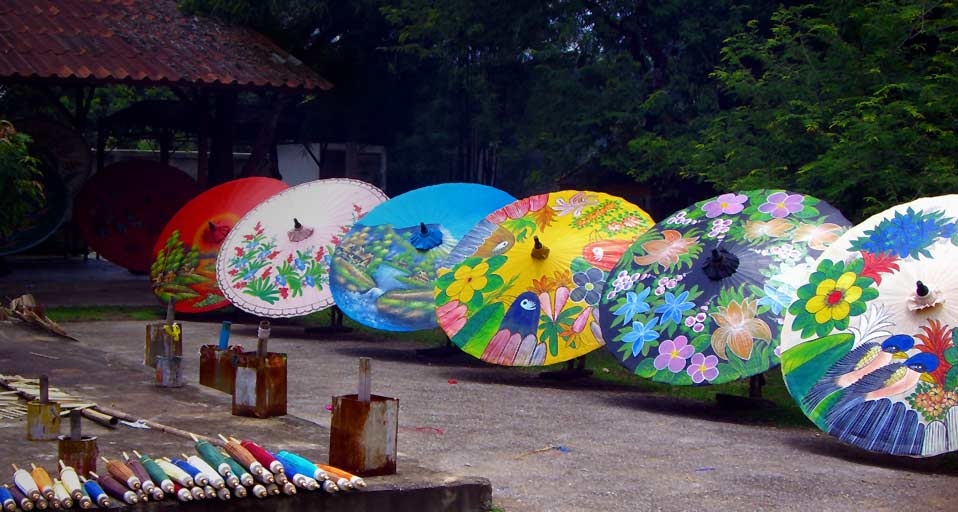 Hand-painted sa paper umbrellas for sale at a workshop in Chiang Mai, Thailand -- Jonathan Pio and Cian Fenton &copy; (Bing United Kingdom)