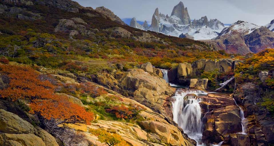 Waterfall on the Arroyo del Salto River below Mount Fitzroy, Argentina -- Momatiuk - Eastcott/Corbis &copy; (Bing United Kingdom)