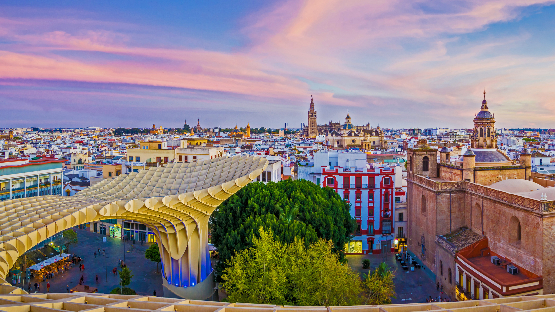 View of the city from the Setas de Sevilla (Metropol Parasol) in Seville, Spain (© LucVi/Shutterstock)(Bing United Kingdom)
