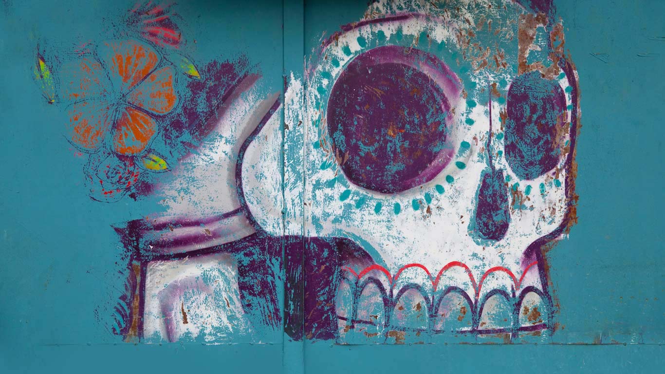 Mural of sugar skull (calavera) in Oaxaca, Mexico (© Judy Bellah/Alamy)(Bing United Kingdom)