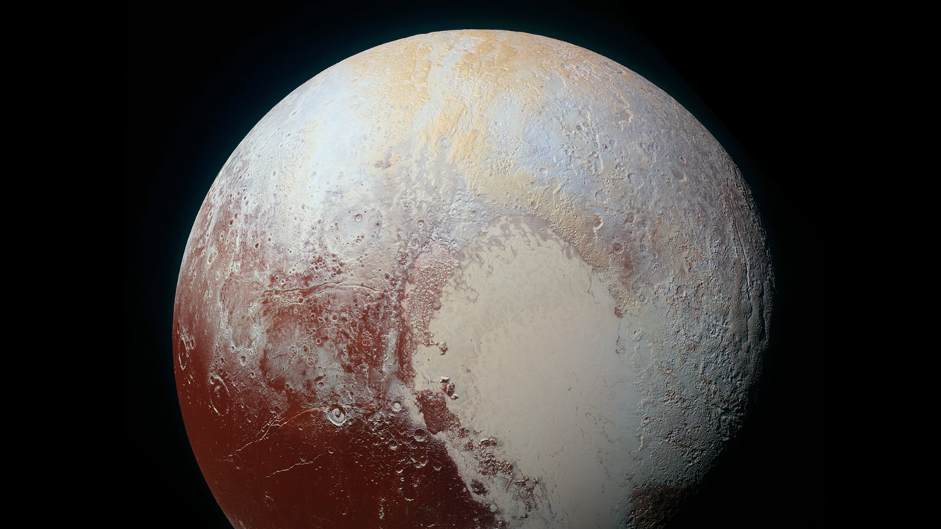 A colour-enhanced photo of Pluto, taken by NASA’s New Horizons spacecraft (© NASA/JHUAPL/SwRI)(Bing United Kingdom)