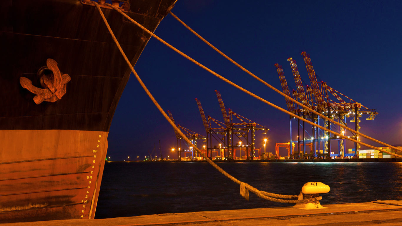 For World Maritime Day, a ship docked at night in the Port of Cape Town, South Africa (© Zero Creatives/Science Photo Library)(Bing United Kingdom)