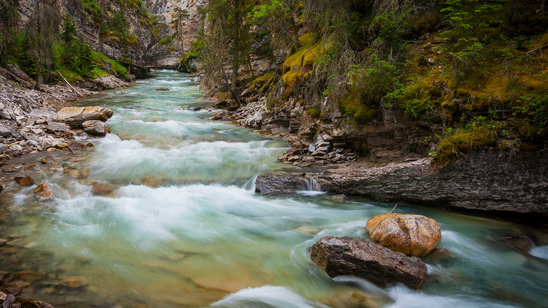 Water flows through Johnston Canyon in Banff National Park (© Jason Hatfield/TANDEM Stills + Motion)(Bing Canada)