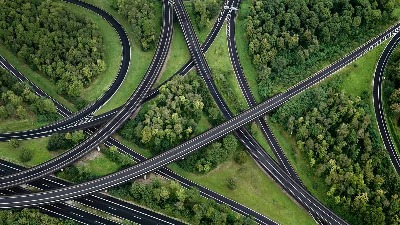 Aerial view of highway interchange, North Rhine-Westphalia, Germany (© Markus Hanke/Gallery Stock)(Bing United Kingdom)