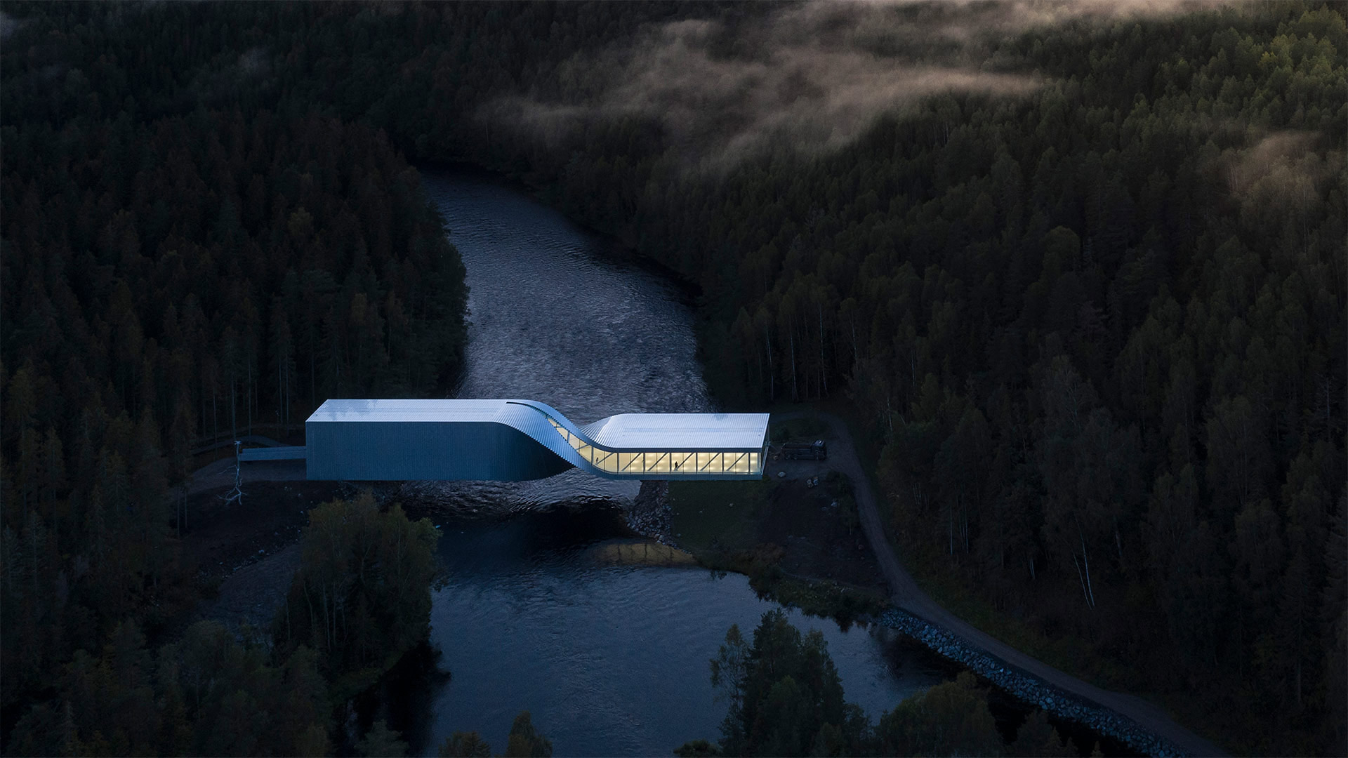 The Twist bridges the Randselva River, at the Kistefos Museum