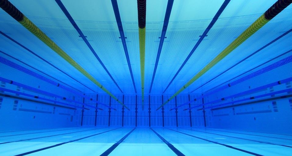 An underwater view of the Olympic swimming pool at the Aquatic Centre in the London 2012 Olympic Park in Stratford, London, England (© GEOFF CADDICK/epa/Corbis) &copy; (Bing United Kingdom)