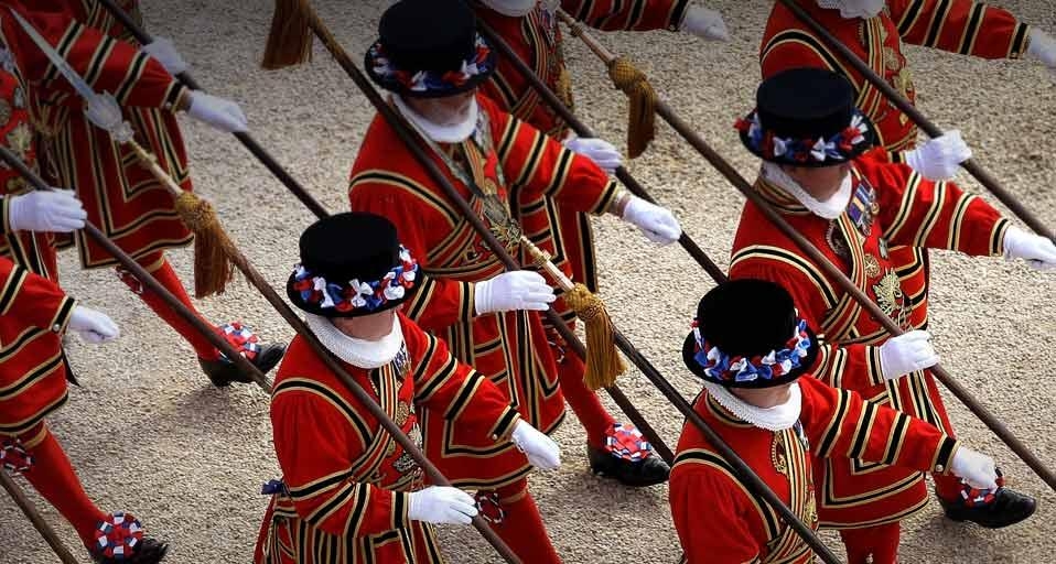 The Queen’s Body Guard of the Yeoman of the Guard march in the gardens of Buckingham Palace in London, England (© Chris Jackson/Getty Images) &copy; (Bing United Kingdom)