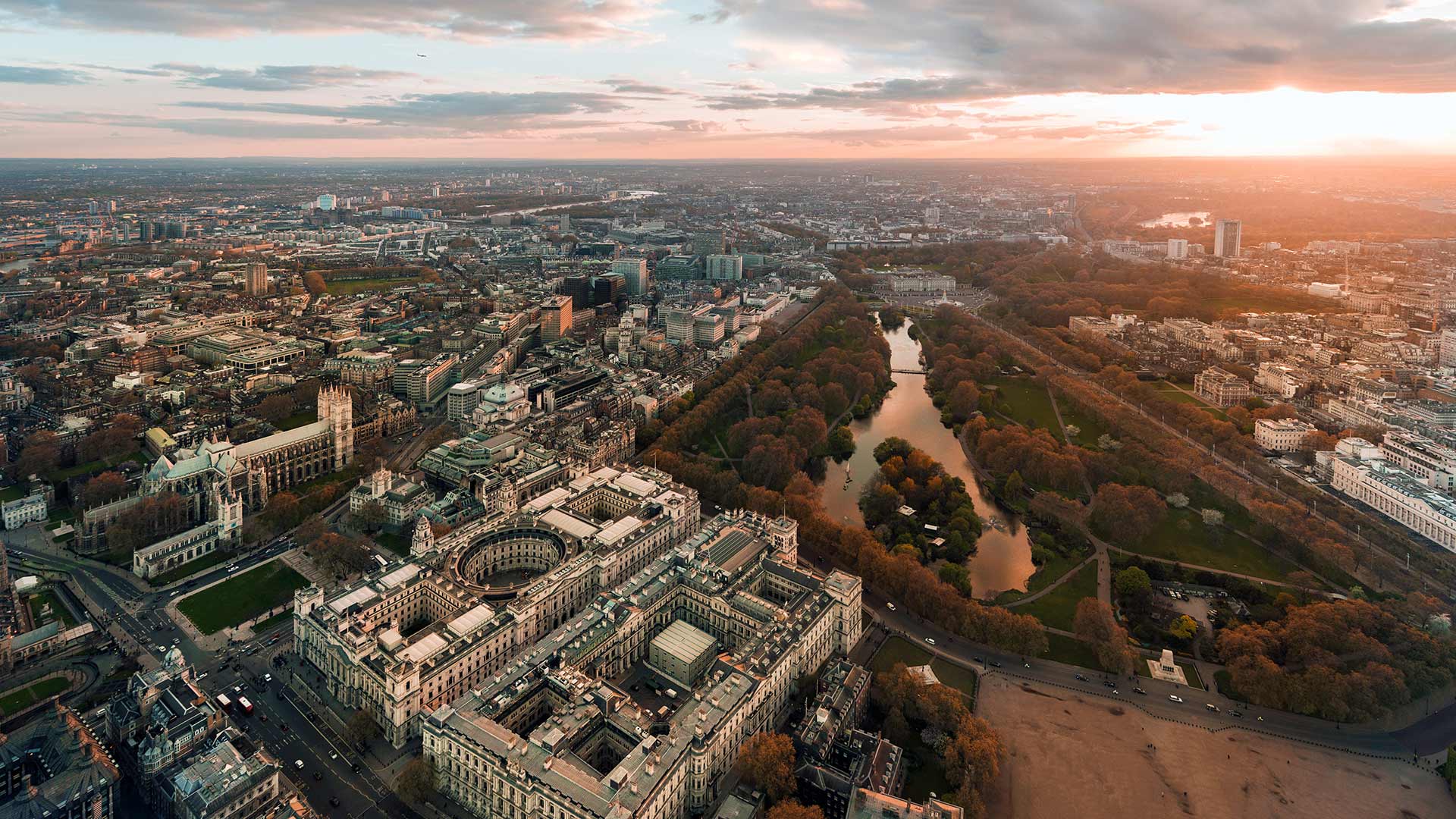 Aerial photograph over Whitehall and St James