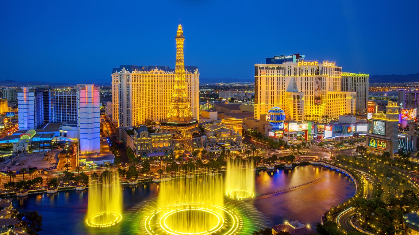 美国拉斯维加斯，整个拉斯维加斯大道景观带 (© Huber/Sime/eStock Photo)(Bing China)