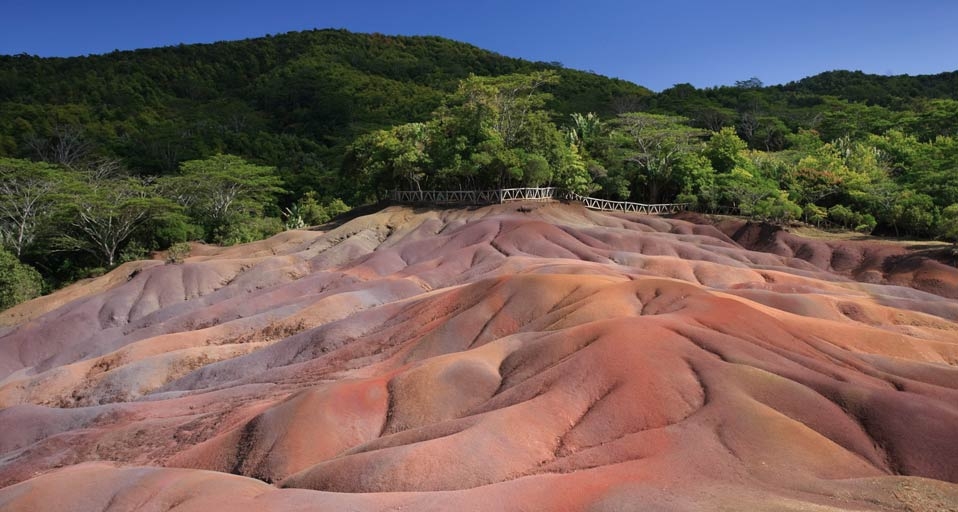 Colored earth at the village of Chamarel on the island of Mauritius off the coast of Madagascar -- Michele Falzone/Getty Images &copy; (Bing Canada)
