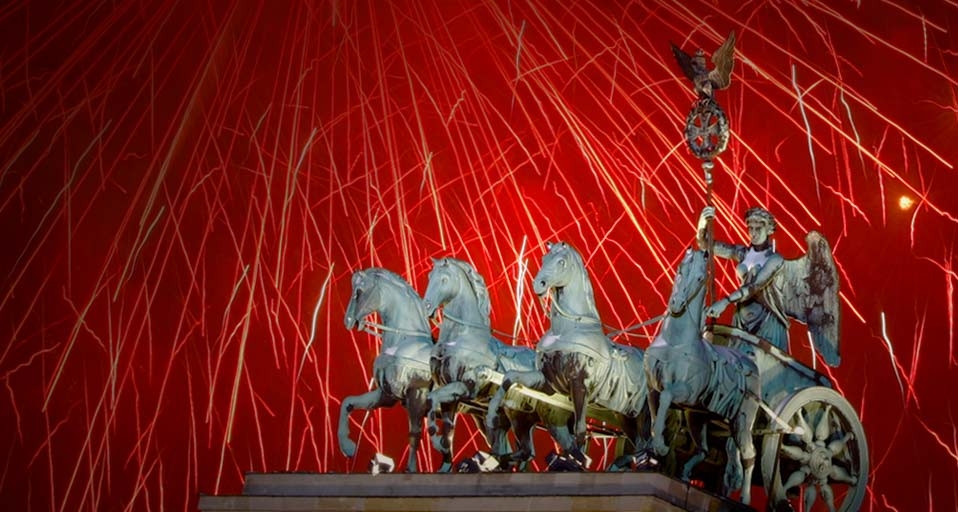 Quadriga atop the Brandenburg Gate during New Year celebrations in Berlin, Germany – &copy; (Bing Canada)