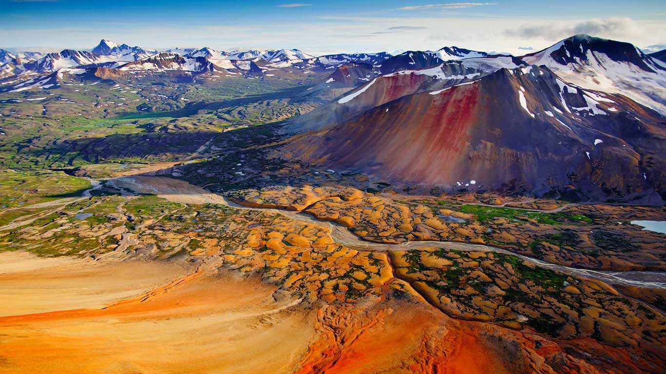 Mineral-heavy peaks, Spectrum Range, Mount Edziza Provincial Park, British Columbia, Canada (© Carr Clifton/Minden Pictures)(Bing New Zealand)
