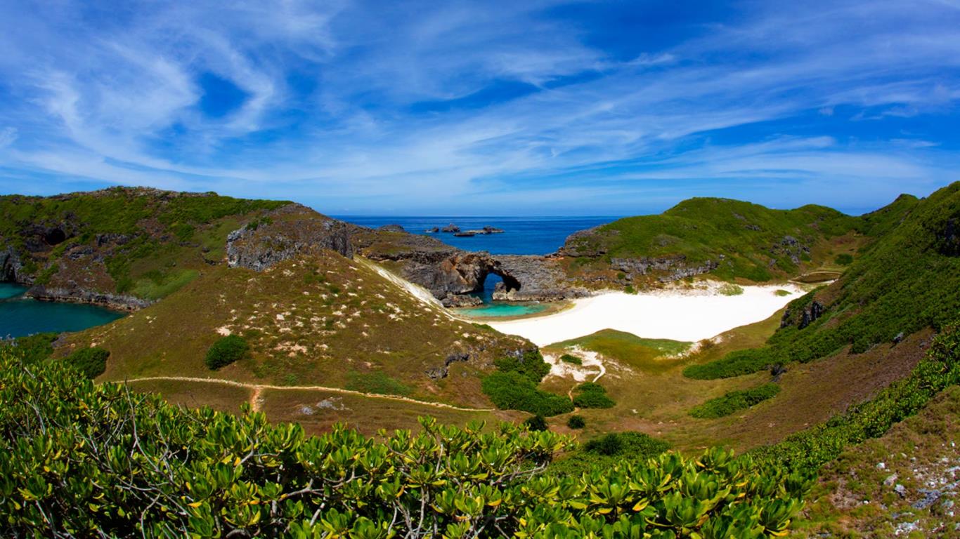 Sea cave and coral sand beach of South Iwo Jima Island (Minami-Iōtō), Japan (© ICHIRO/Getty Images)(Bing United States)