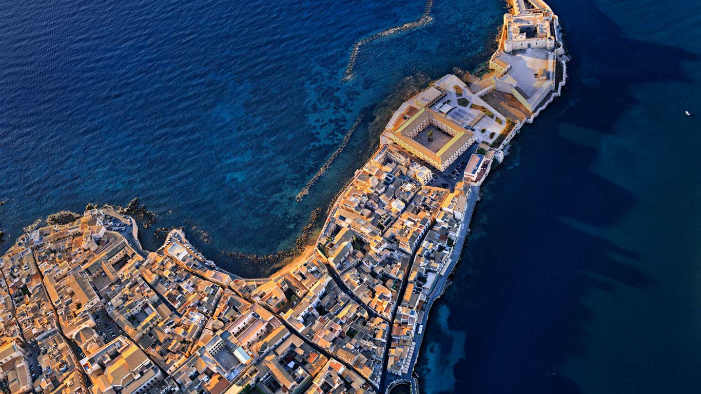 Aerial view of Castello Maniace in Syracuse, Sicily, Italy (© Antonino Bartuccio/SIME/4Corners)(Bing United States)