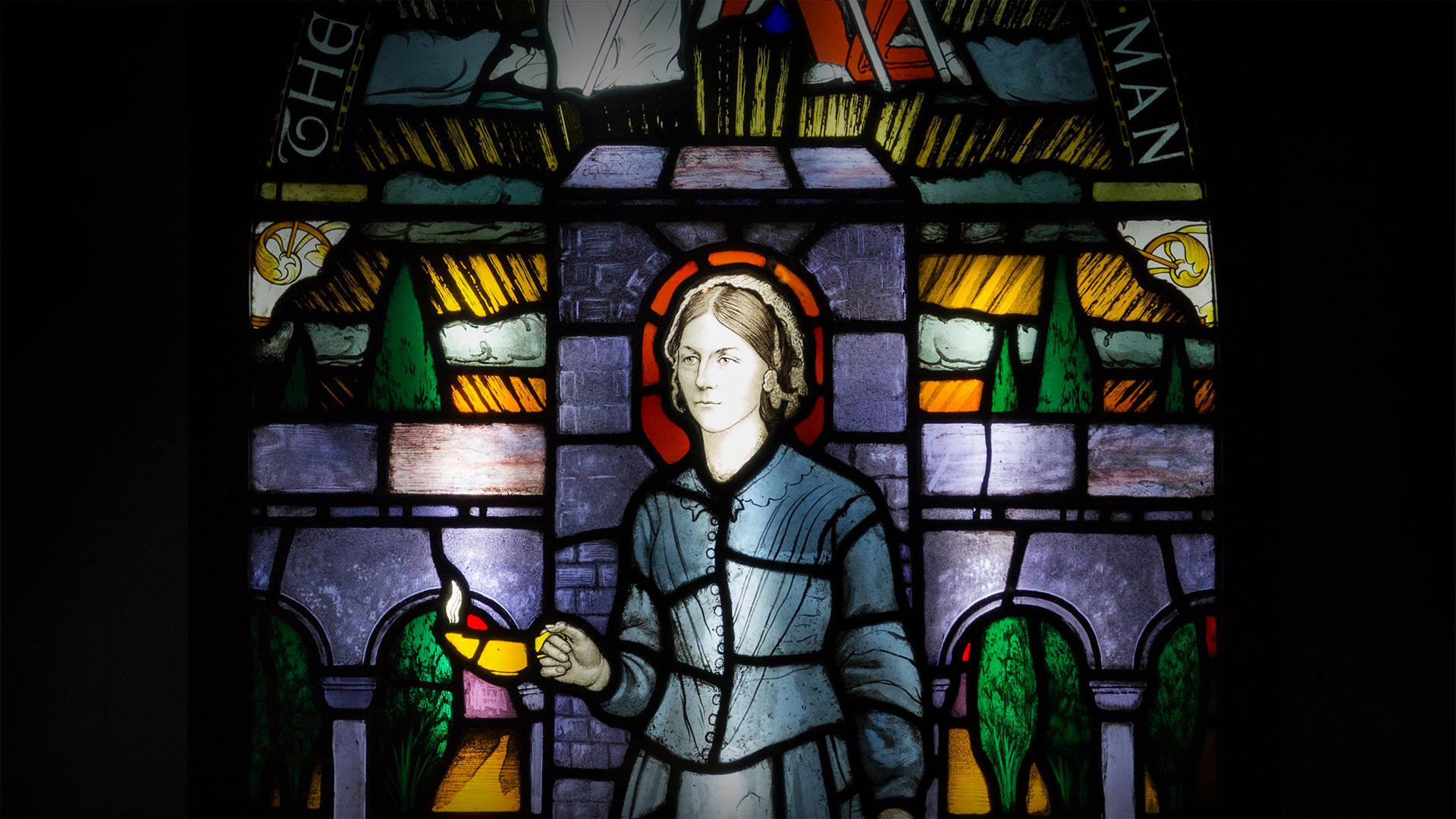 Painted and leaded glass window panel on display at the Florence Nightingale Museum, London, England (© David Gee/Alamy)(Bing United States)