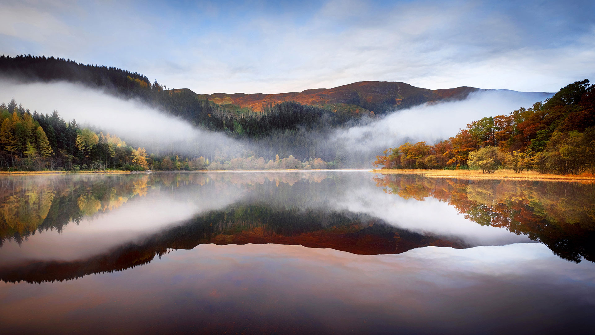 Low-lying cloud over Loch Chon, the Trossachs, for St Andrew
