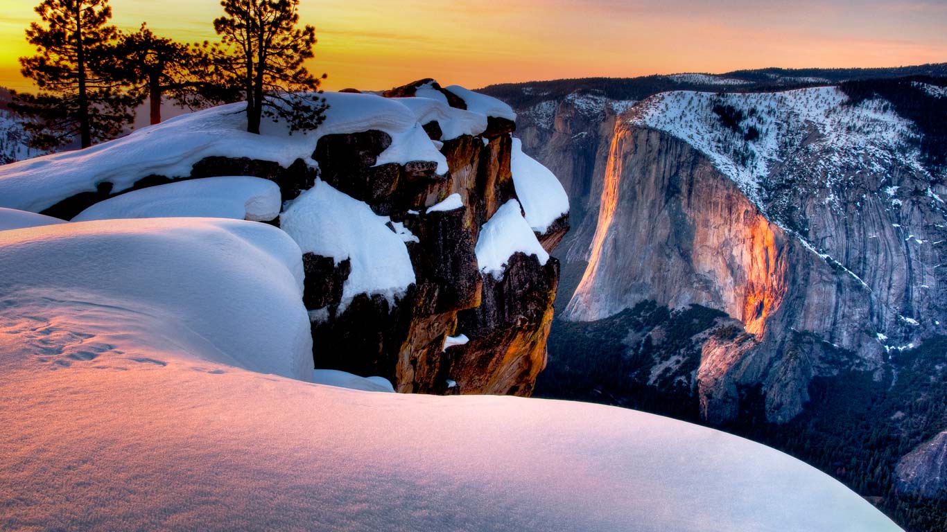 Horsetail Fall at sunset seen from Taft Point, Yosemite National Park, California (© Josh Miller/Aurora Photos)(Bing United States)