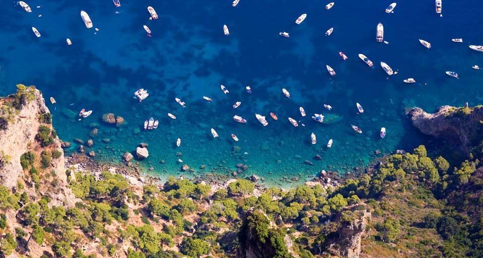 Aerial view of boats in the Tyrrhenian Sea, off the coast of Capri, Italy (© Glowimages/Getty Images) &copy; (Bing United Kingdom)