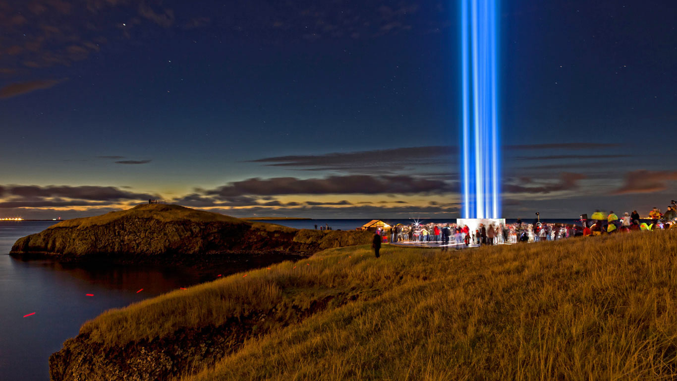 The Imagine Peace Tower near Reykjavik, Iceland, for the International Day of Peace (© Arctic Images/Alamy)(Bing United Kingdom)
