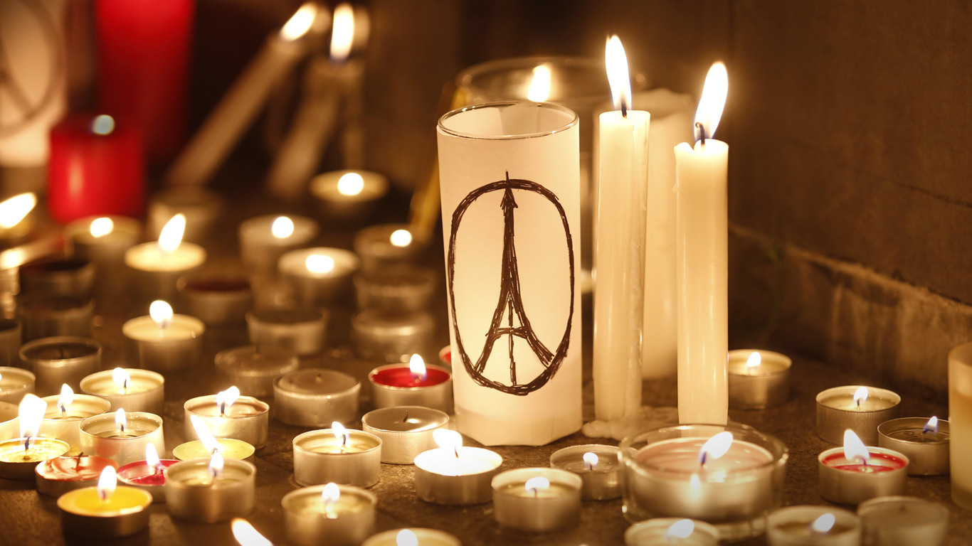 Des bougies sont allumées lors d’un rassemblement à Hong Kong en hommage aux victimes des attentats commis à Paris, 14 novembre 2015 (© Kin Cheung/AP)(Bing France)