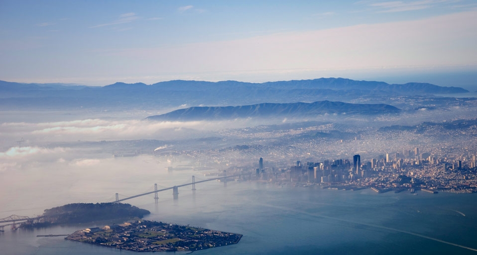 Aerial view of Yerba Buena and Treasure islands, Oakland Bay Bridge, and San Francisco, California, USA -- Marli Miller/ Visuals Unlimited, Inc. &copy; (Bing United Kingdom)