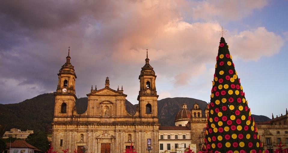 Christmas tree in front of the Primary Cathedral of Bogotá, Colombia -- Jane Sweeney/age fotostock &copy; (Bing Canada)