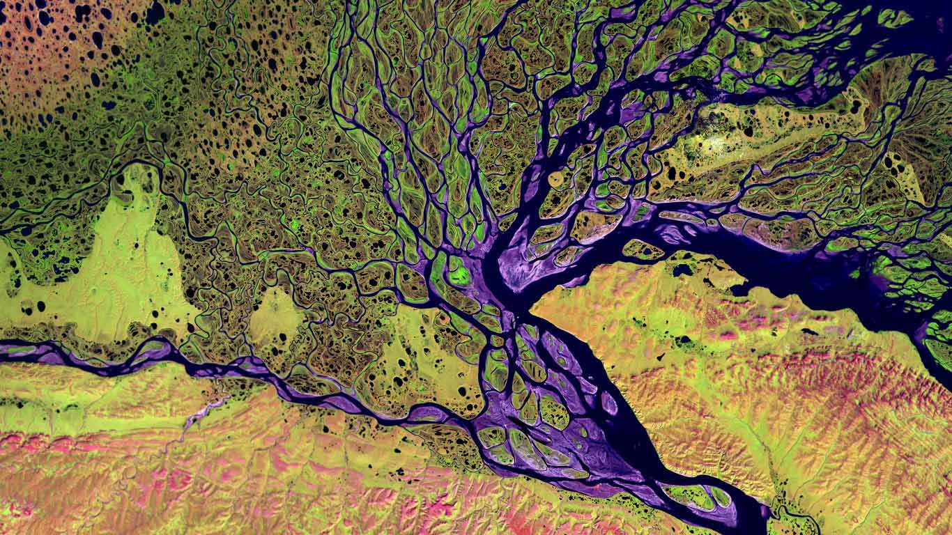 The Lena Delta Wildlife Reserve in Siberia, Russia (© USGS EROS Data Center/NASA)(Bing United Kingdom)
