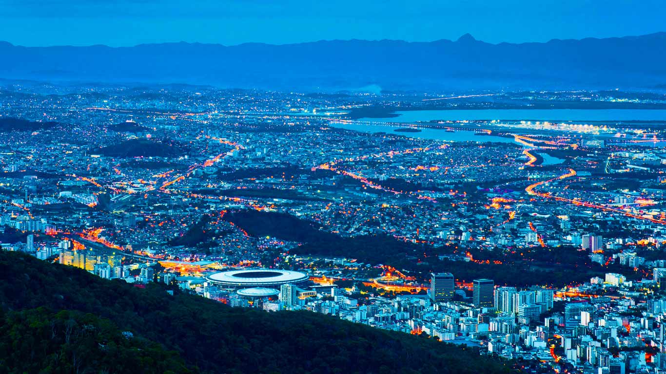 Rio de Janeiro including Maracanã Stadium illuminated at night, Brazil (© Corey Jenkins/Alamy)(Bing United Kingdom)
