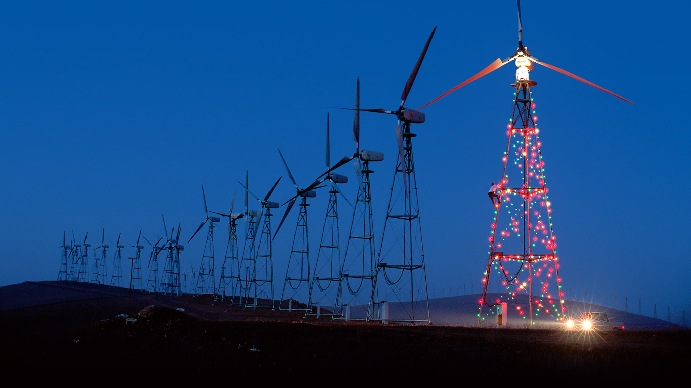 Christmas lights display on a California wind farm, USA (© Roger Ressmeyer/Corbis/Aurora Photos)(Bing United Kingdom)