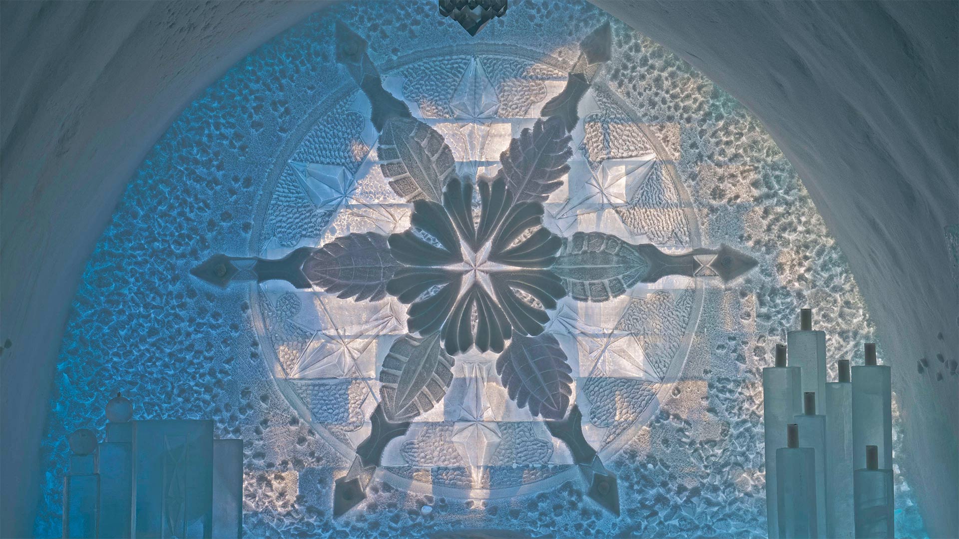The Ceremony Hall of Icehotel in Jukkasjarvi, Sweden (© Wolfgang Kaehler/LightRocket via Getty Images)(Bing United States)