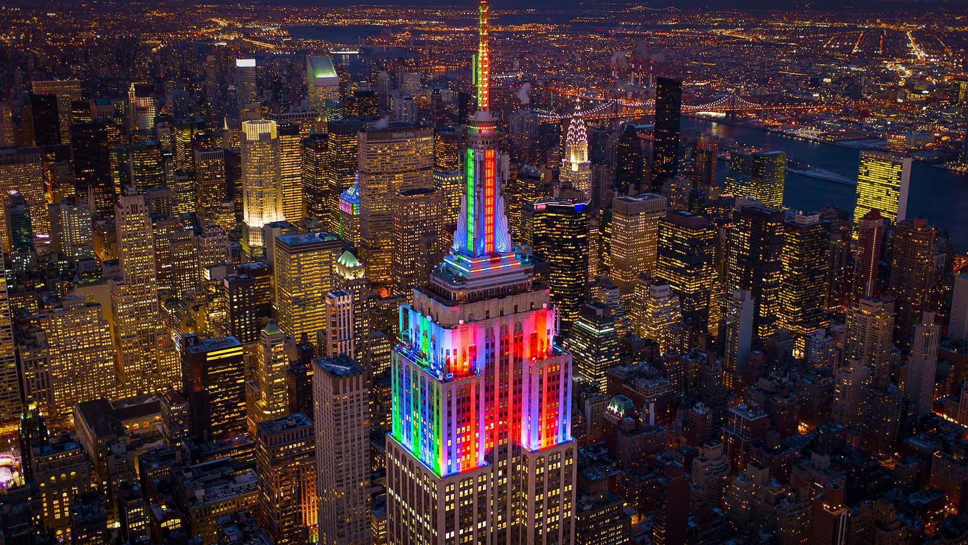 The Empire State Building lit up in honor of Pride Week in 2014, New York City (© C. Taylor Crothers/Offset by Shutterstock)(Bing United States)
