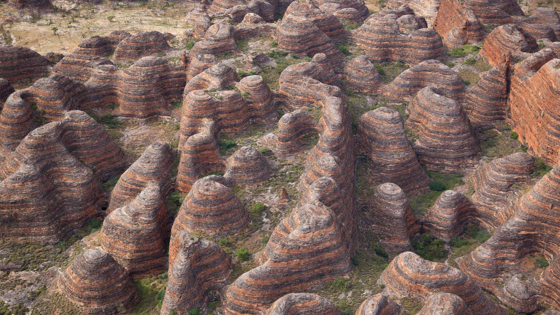 Beehive domes in the Bungle Bungle Range in the Purnululu World Heritage Listed National Park (© Philip Schubert/Adobe Stock)(Bing Australia)