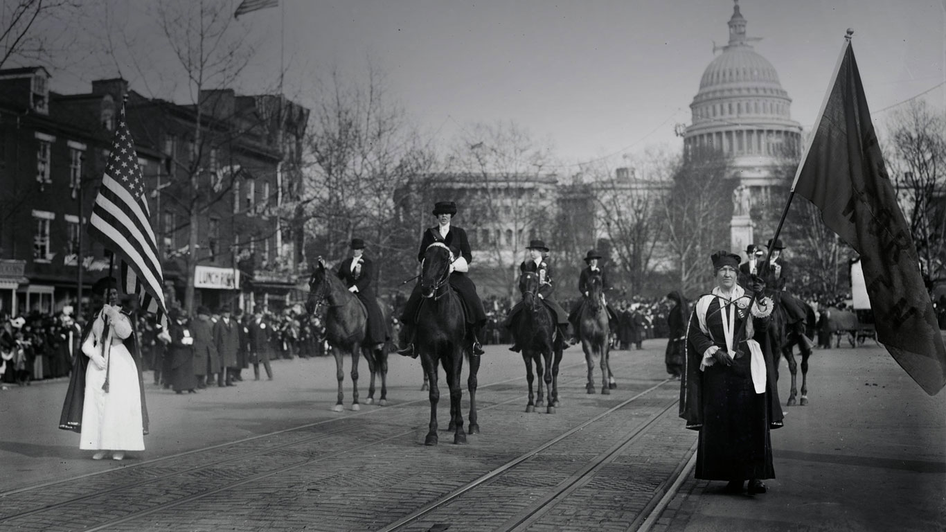 Women suffragists marching down Pennsylvania Avenue on March 3, 1913, Washington, DC (© Library of Congress)(Bing United States)