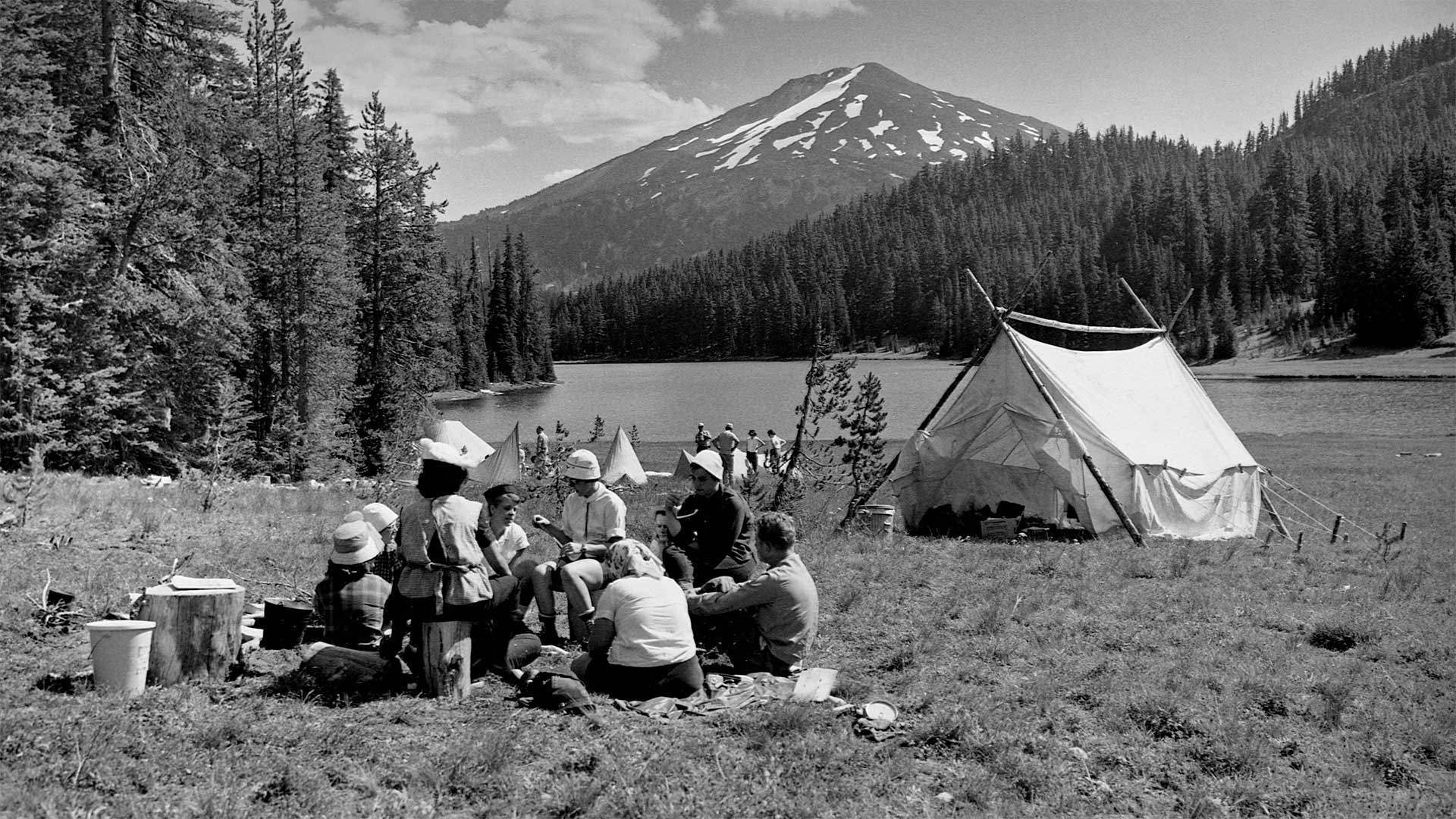Girl Scouts camping on the shore of Todd Lake in 1960, Deschutes National Forest, Oregon (© CORBIS/Corbis via Getty Images)(Bing United States)