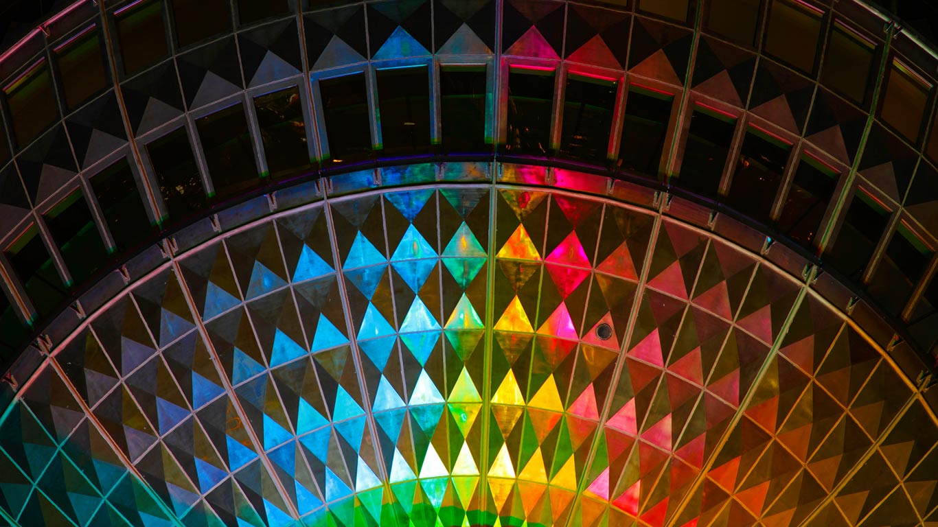 Detail of the Fernsehturm television tower, illuminated during the Festival of Lights in 2011, Berlin, Germany (© Holger Burmeister/Alamy)(Bing United States)