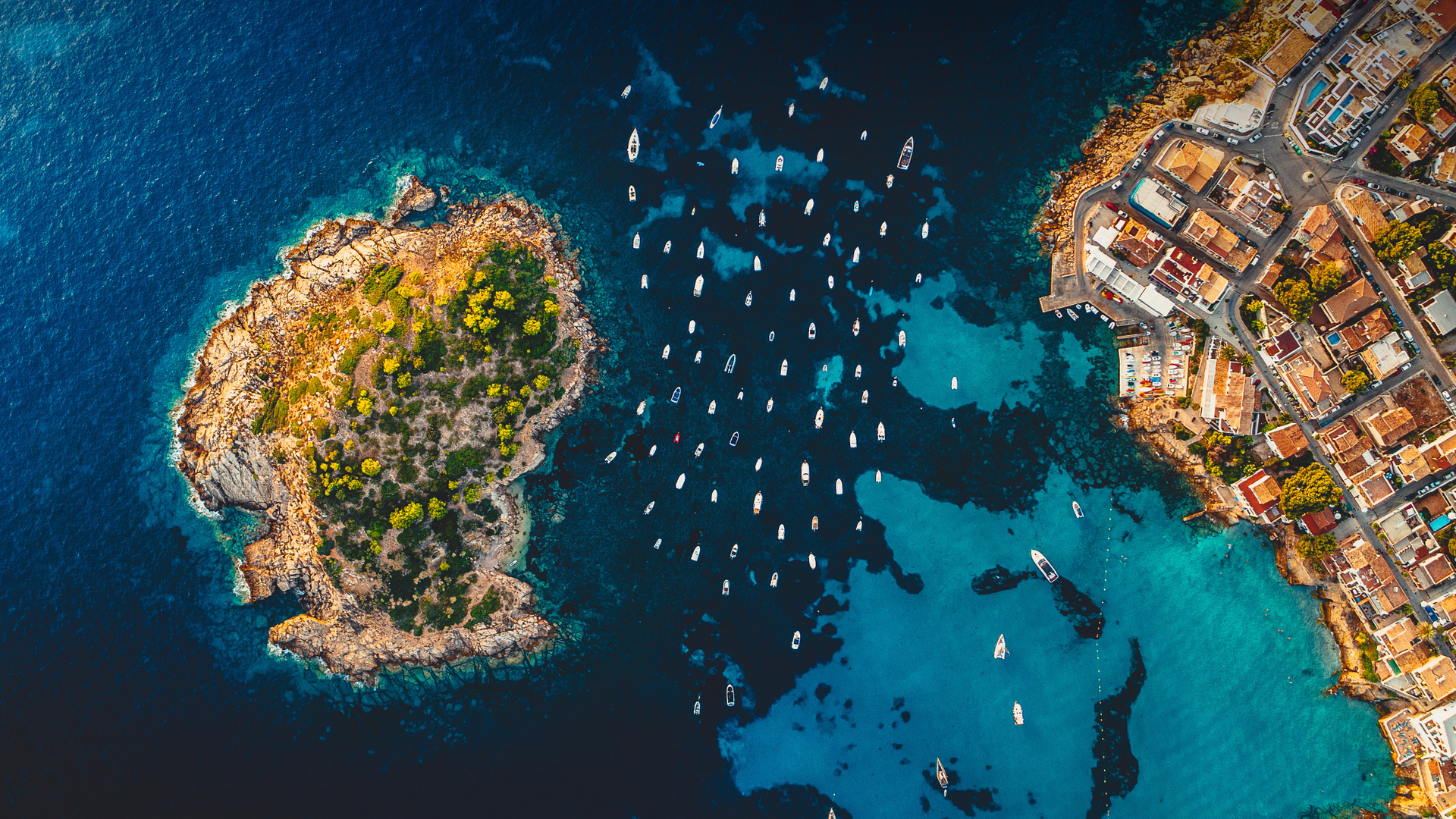 Aerial view of the island Pantaleu near Sant Elm, Mallorca, Spain (© Dimitri Weber/Amazing Aerial Agency)(Bing Canada)