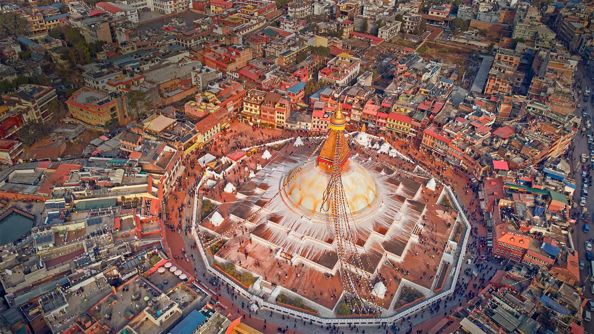 Aerial view of Boudhanath stupa in Kathmandu, Nepal (© Maksim Semin/Shutterstock)(Bing United Kingdom)
